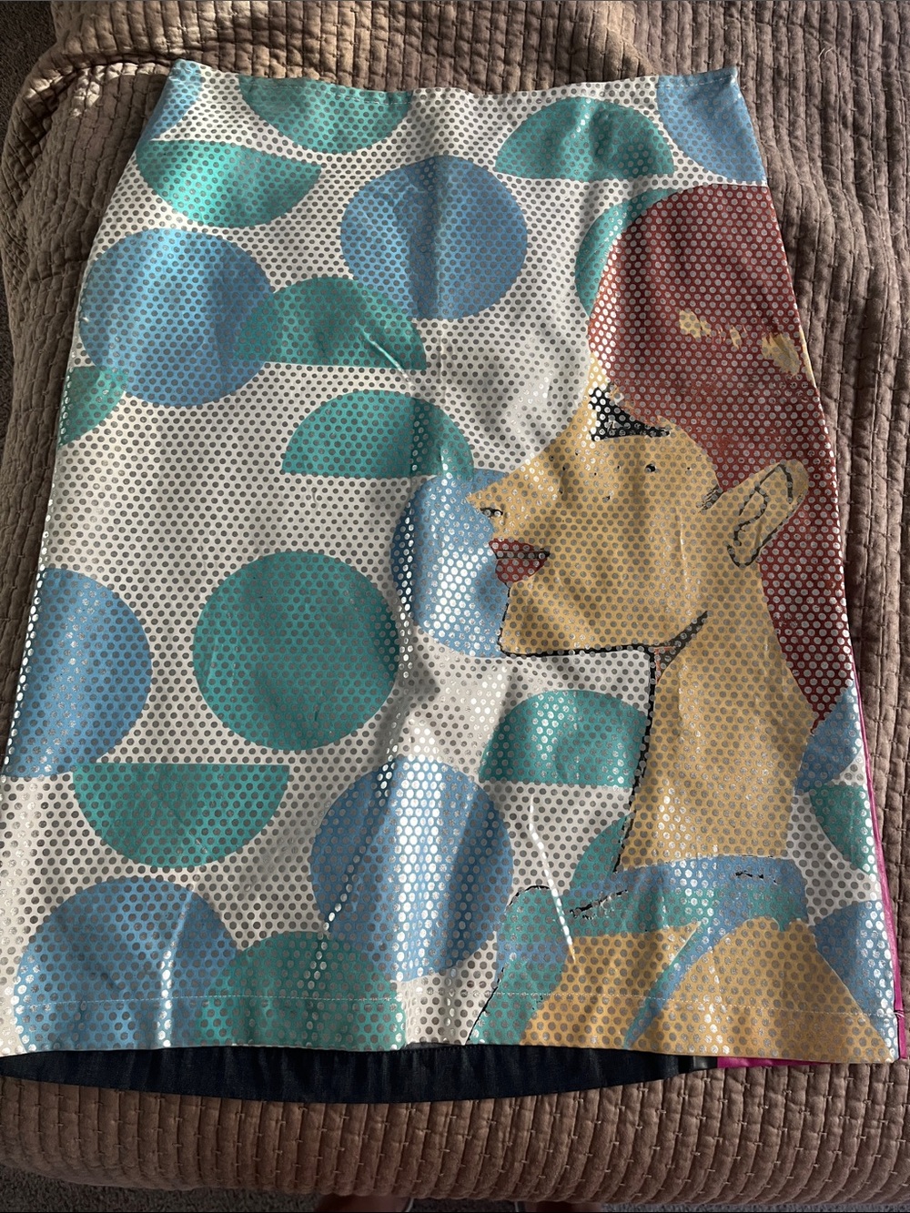 Rare Custo Barcelona Irridescent Polka Dot Girl Pencil Skirt in Teal & Blue